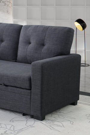 English Elm Tufted Linen Sectional Sleeper Sofa with Storage Ottoman and Reversible Chaise Dark Gray B2730S00050