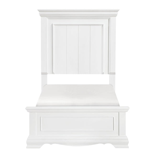 English Elm White Solid Wood Twin Bed Paneled Headboard Sleigh Footboard Traditional Bedroom Frame B011S02484