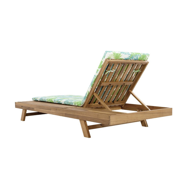 English Elm Lounge Chaise Outdoor Acacia Wood Slatted Frame with Water Resistant Cushion Resort Style Green Leaf,Light Brown N770P442L18L