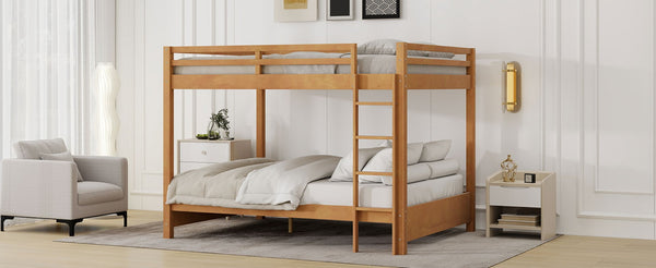 English Elm Wood Queen Size Bunk Bed With Ladder - Sturdy Pine Frame, Space-Saving Design For Shared Rooms N7090004007D-GIGA
