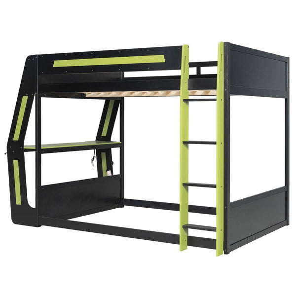 English Elm Full-size Gaming Loft Bed with Integrated Rgb Desk Usb Ports and Esports Frame Green LT000239AAG