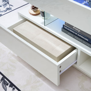 English Elm 39.3" Lift Top Coffee Table with Hidden Storage, 2 Drawers, Adjustable LED Ambience Lights and Durable Lift Mechanism White W3871P368909