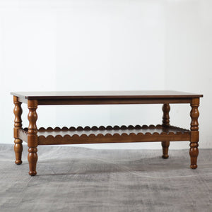 English Elm Rectangle Two Tier Farmhouse Coffee Table Solid Wood Legs Wave Shelf for Living Room W2263P426698