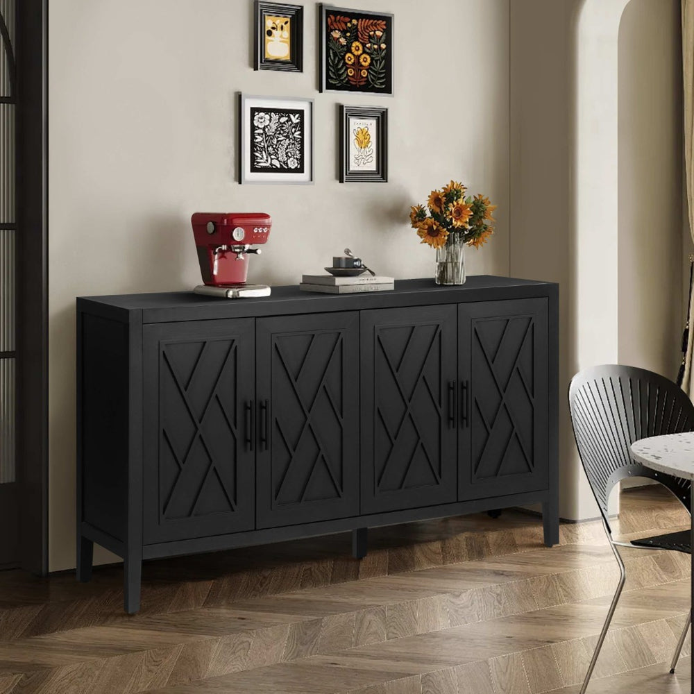 English Elm 60 Inch Flame-treated Fir Wood Farmhouse Sideboard with Four Doors Wax Finish W1445121945