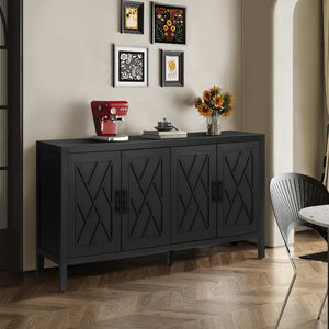 English Elm 60 Inch Flame-treated Fir Wood Farmhouse Sideboard with Four Doors Wax Finish W1445121945