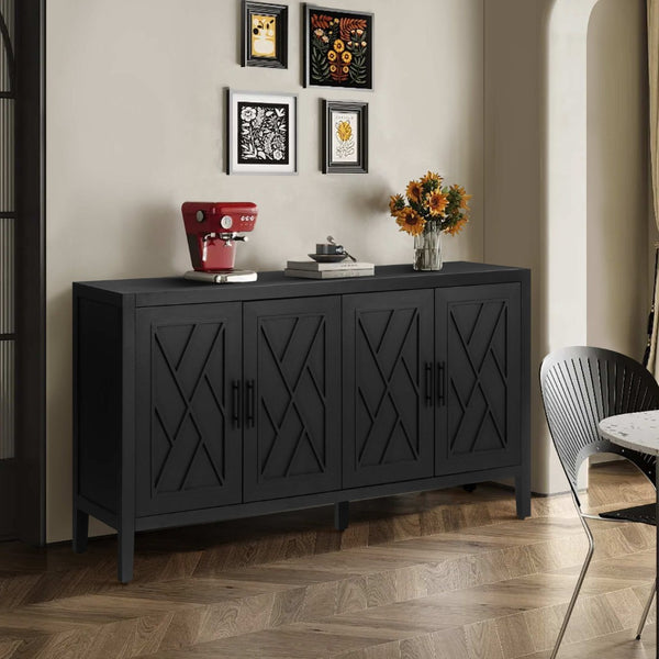 English Elm 60 Inch Flame-treated Fir Wood Farmhouse Sideboard with Four Doors Wax Finish W1445121945