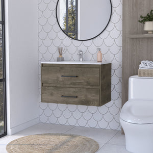 English Elm Maine Wall-Mounted Bathroom Vanity with 2 Spacious Drawers, Multicolor Particleboard, Space-Saving Design B128S00077