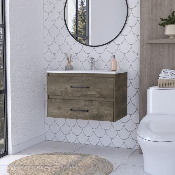 English Elm Maine Wall-Mounted Bathroom Vanity with 2 Spacious Drawers, Multicolor Particleboard, Space-Saving Design B128S00077