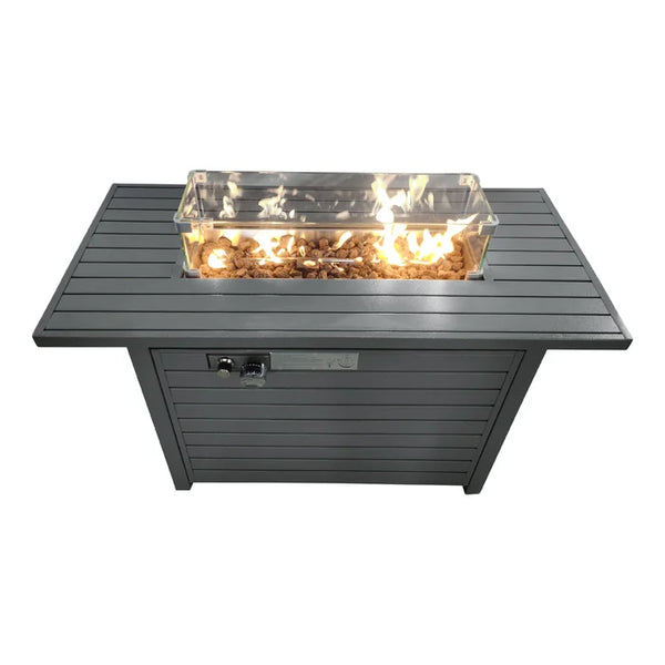 English Elm 42" Powder-Coated Steel Propane Fire Pit Table with Lid, Convertible to Natural Gas, Weatherproof Storage B120S00047