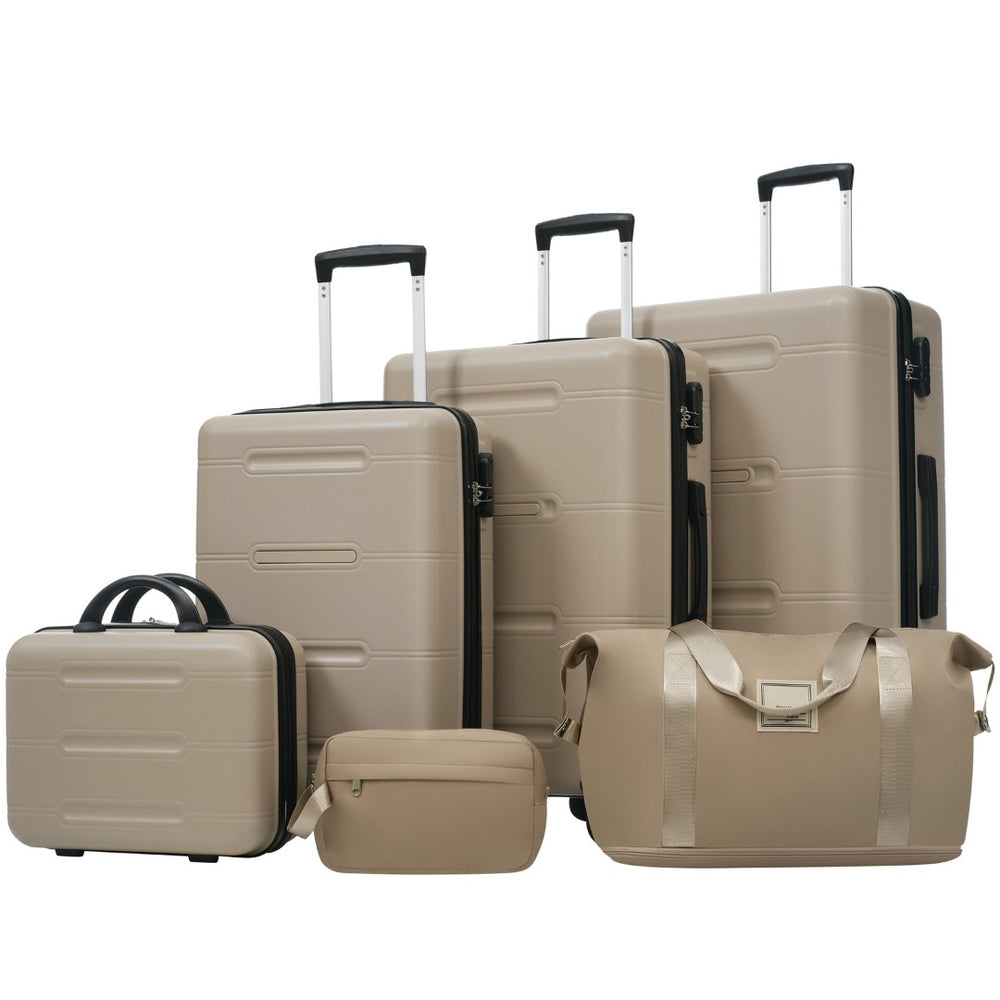 English Elm 6 Piece Hardshell Abs Travel Set with Spinner Wheels Combination Lock and Toiletry Bag Khaki N732P391465K