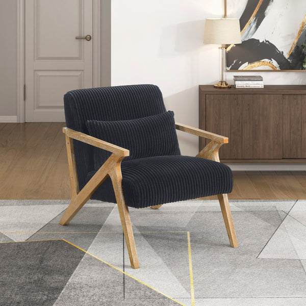 English Elm Upholstered Corduroy Accent Chair with Lumbar Pillow Rubberwood Frame Modern Sitting Room Black B011P455640