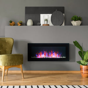 English Elm Homcom 41.3" Electric Wall-Mounted Fireplace With Realistic Flames & 7 Color Lighting, Black Finish W2225P249845