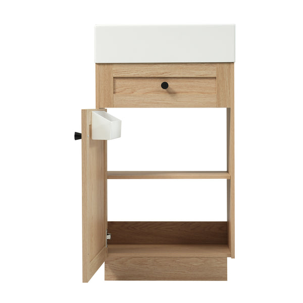 English Elm 18.5" Rustic Bathroom Vanity with Reversible Resin Sink, Wood Grain Melamine, Soft-Close Door, Adjustable Shelf N729P285512N