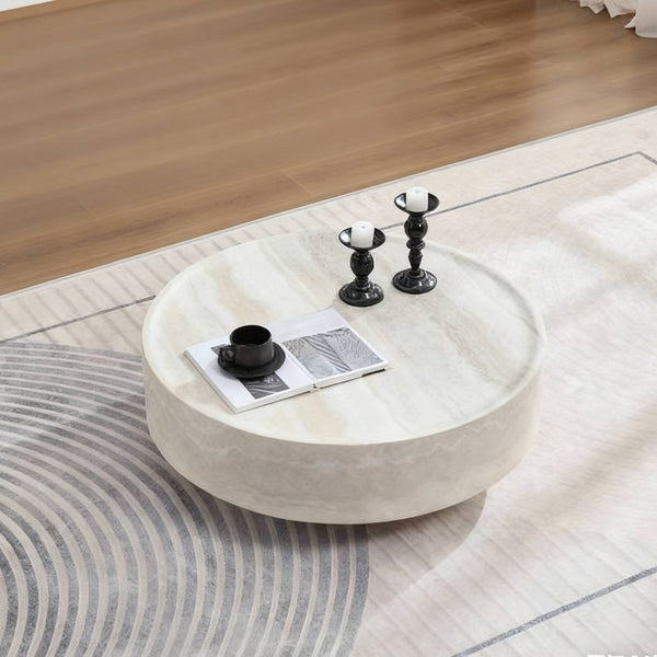 English Elm Round Fiberglass Coffee Table Sculptural Minimalist Design for Modern Living Rooms W2085P374193