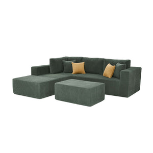 English Elm Full Corduroy Sectional Sofa with Two Moveable Ottomans Ready to Use Straight From Box Dark Green B2748S00053