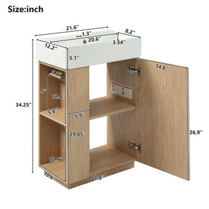 English Elm [video]21.6" Freestanding Bathroom Vanity Ceramic Sink Wavy Door Mdf Cabinet Small Bath Wood N729P285503N