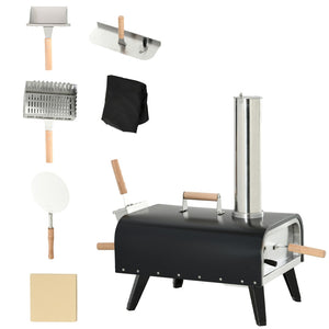 English Elm Outsunny Wood Fired Portable Pizza Oven Stainless Steel with Stone Peel and Cover W2225P174311