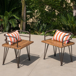 English Elm Christopher Knight Home® - ZION Teak Acacia Wood & Iron Chairs Set of 2 — Rustic Industrial Patio Dining Seats, Sturdy Low Backs 60391.00
