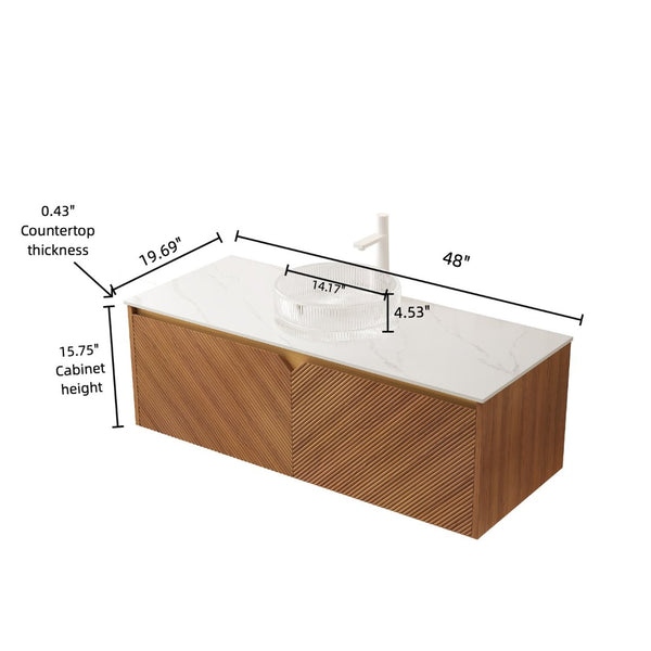 English Elm Ruben 48" Floating Bathroom Vanity With Elegant Glass Vessel Sink & Sintered Stone Top For Modern Spaces W2615S00328-GIGA