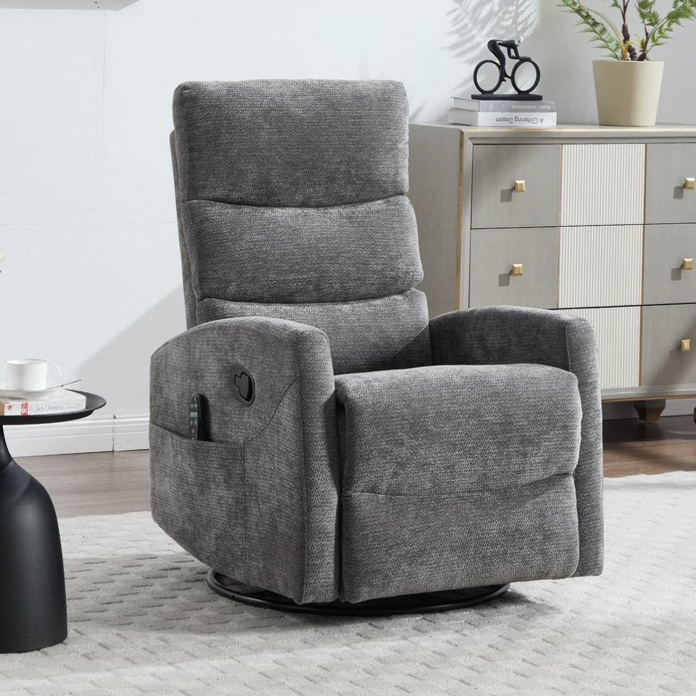 English Elm Heat Massage Rocker Swivel Recliner with 8 Vibrating Nodes Plush Fabric Lounge Chair W3224P322251