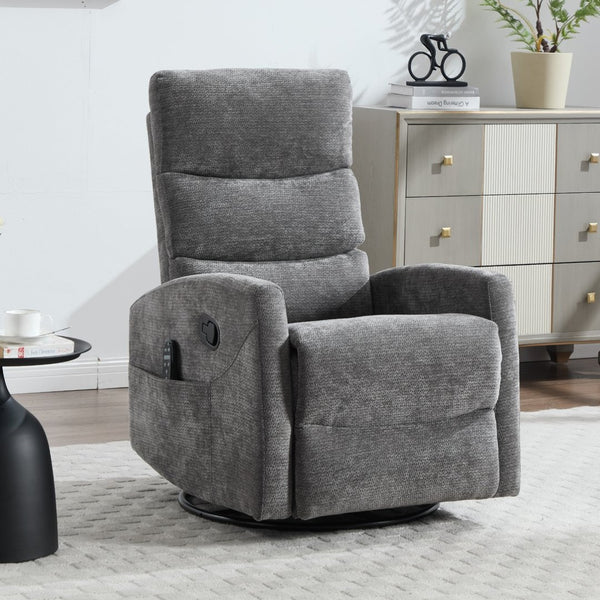 English Elm Heat Massage Rocker Swivel Recliner with 8 Vibrating Nodes Plush Fabric Lounge Chair W3224P322251