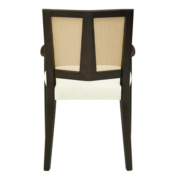 English Elm Christopher Knight Home® - ARM Mid-Century Dining Chair with Rattan Back & Upholstered Foam Seat, Solid Rubberwood Frame Beige,Dark Brown N771P254005O