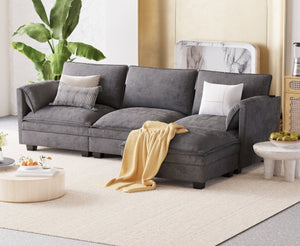 English Elm 107.8'' Large L-Shaped 3-Seater Sofa With Movable Ottoman & Pockets - Modern Comfort For Any Space W680S00046