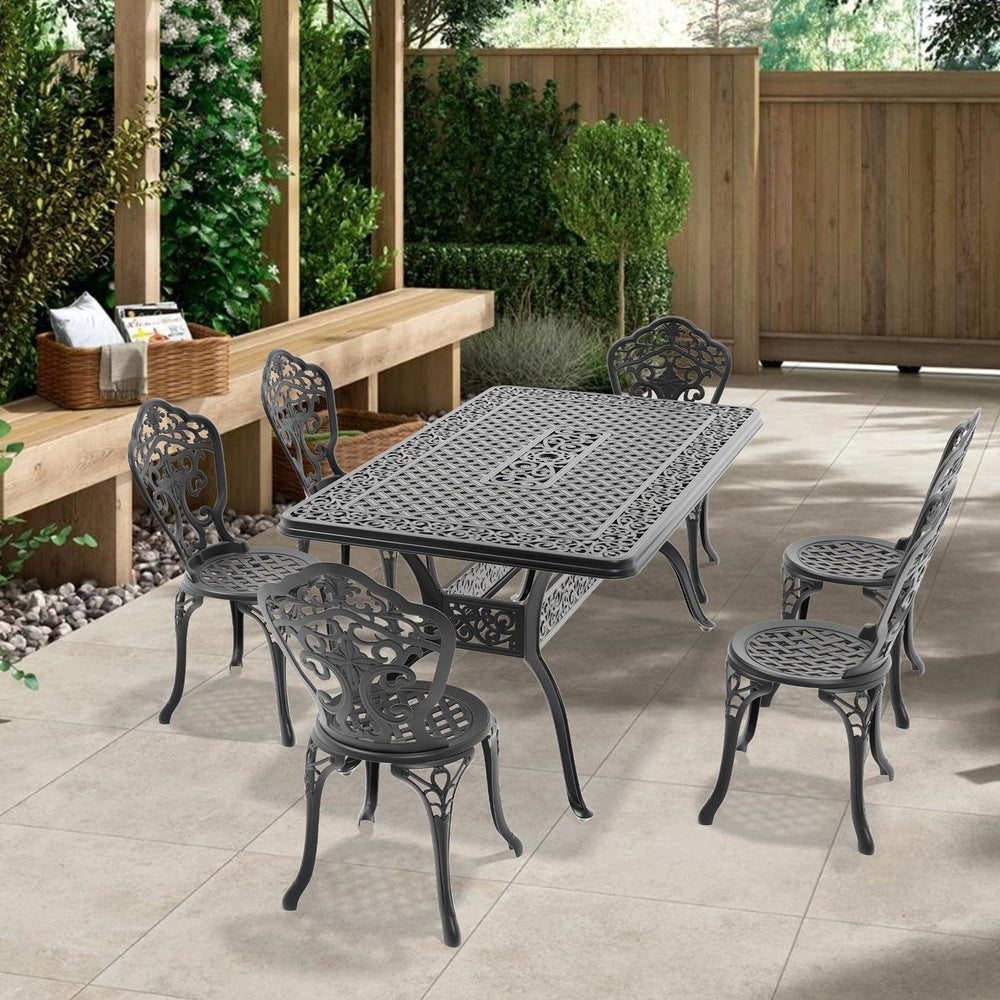 English Elm 7-Piece All-Weather Cast Aluminum Dining Set With Black Frame - Stylish, Durable & Easy To Maintain! W1710S00238