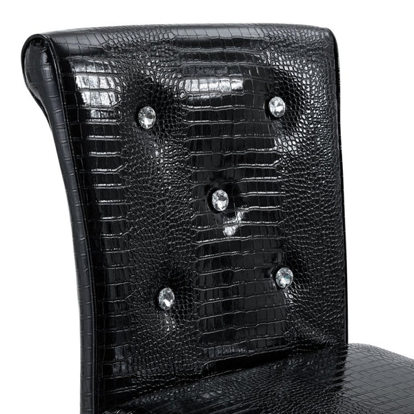 English Elm A Set of 2 Glam Faux Alligator Pvc Barstools with Crystal Buckle Detail Black W1512P491868