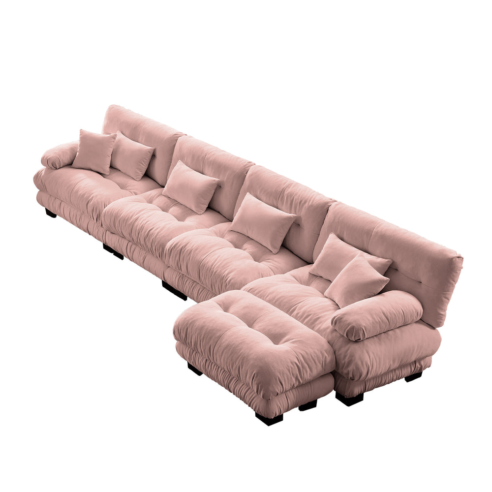 English Elm Free Modular Sectional Sofa - L-Shaped 4-Seater Cloud Couch In Soft Vintage Chenille Pink Comfort W714S01014