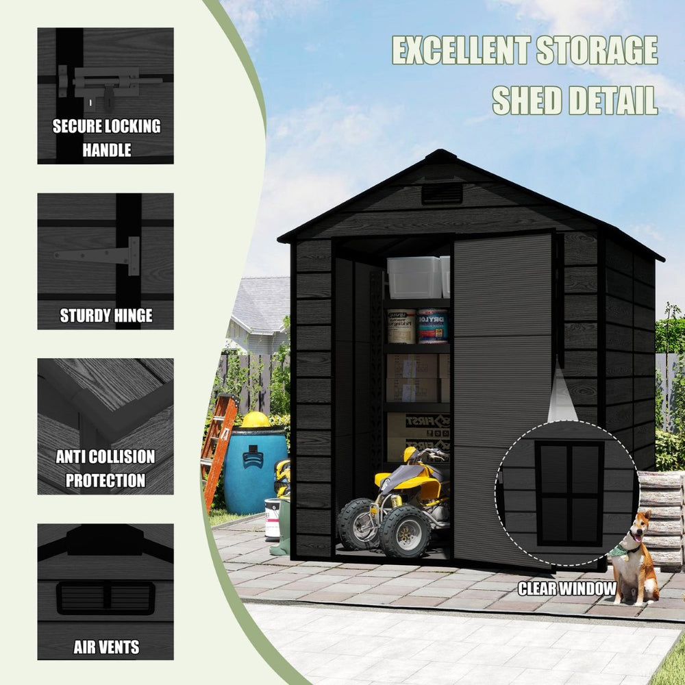 English Elm Campcraft Resin Storage Shed 6x6 Ft Polypropylene Waterproof Outdoor Wood Grain W1598S00029