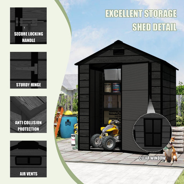 English Elm Campcraft Resin Storage Shed 6x6 Ft Polypropylene Waterproof Outdoor Wood Grain W1598S00029
