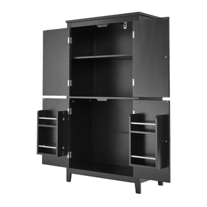 English Elm Elegant Bathroom Floor Storage Cabinet with 4 Doors, Adjustable Shelves, Anti-Tip Design, 28"L x 15"W Black N725P188461B