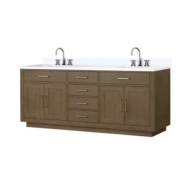 English Elm Grey Oak Double Bath Vanity With White Quartz Top & Faucet Set - Modern Design, Easy Installation! B2731P257831