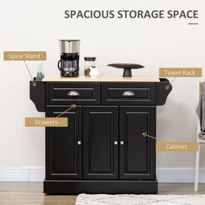 English Elm HOMCOM Mobile Kitchen Island with Drop Leaf Breakfast Bar, Rubberwood Top, Locking Casters & Storage Black W2225P217408
