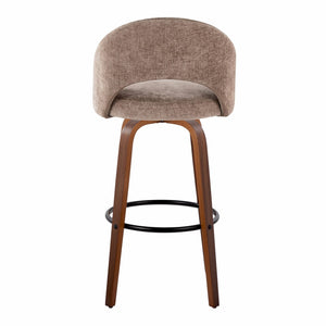 English Elm Fixed-height Mid-century Barstools with Walnut Legs and Grey Upholstered Seats Set B202S01931