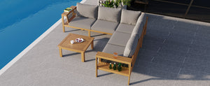 English Elm <old Old Sku Acacia Wood L-shaped Patio Sectional with Woven Rope Armrests Resort Cushioned Set Gray,Natural N704F201249E