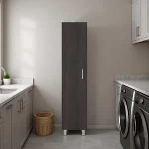 English Elm Vintro Slim Tall Cabinet with Metal Legs Four Interior Shelves for Bedroom Office Dark Oak B200P462884