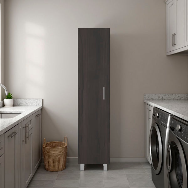 English Elm Vintro Slim Tall Cabinet with Metal Legs Four Interior Shelves for Bedroom Office Dark Oak B200P462884