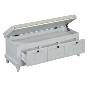 English Elm TREXM Farmhouse Entryway Bench with Cushioned Seat, Hidden Storage & Three Drawers for Organization Light Gray N715P293344E