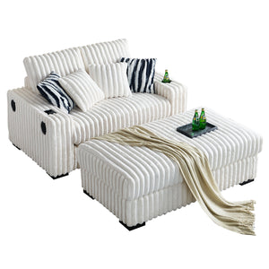 English Elm 61.42Inch Square Arm Loveseat With Ottoman Upholstered Velvet, Bluetooth Speaker, Wireless Charger, USB Ports, Cup Holder, Cozy Channeling Design Beige W579S00019