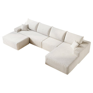 English Elm 135" Cloud Sectional Sofa With Ottoman - Plush U-Shaped Minimalist Couch For Cozy Living Spaces W2824S00120