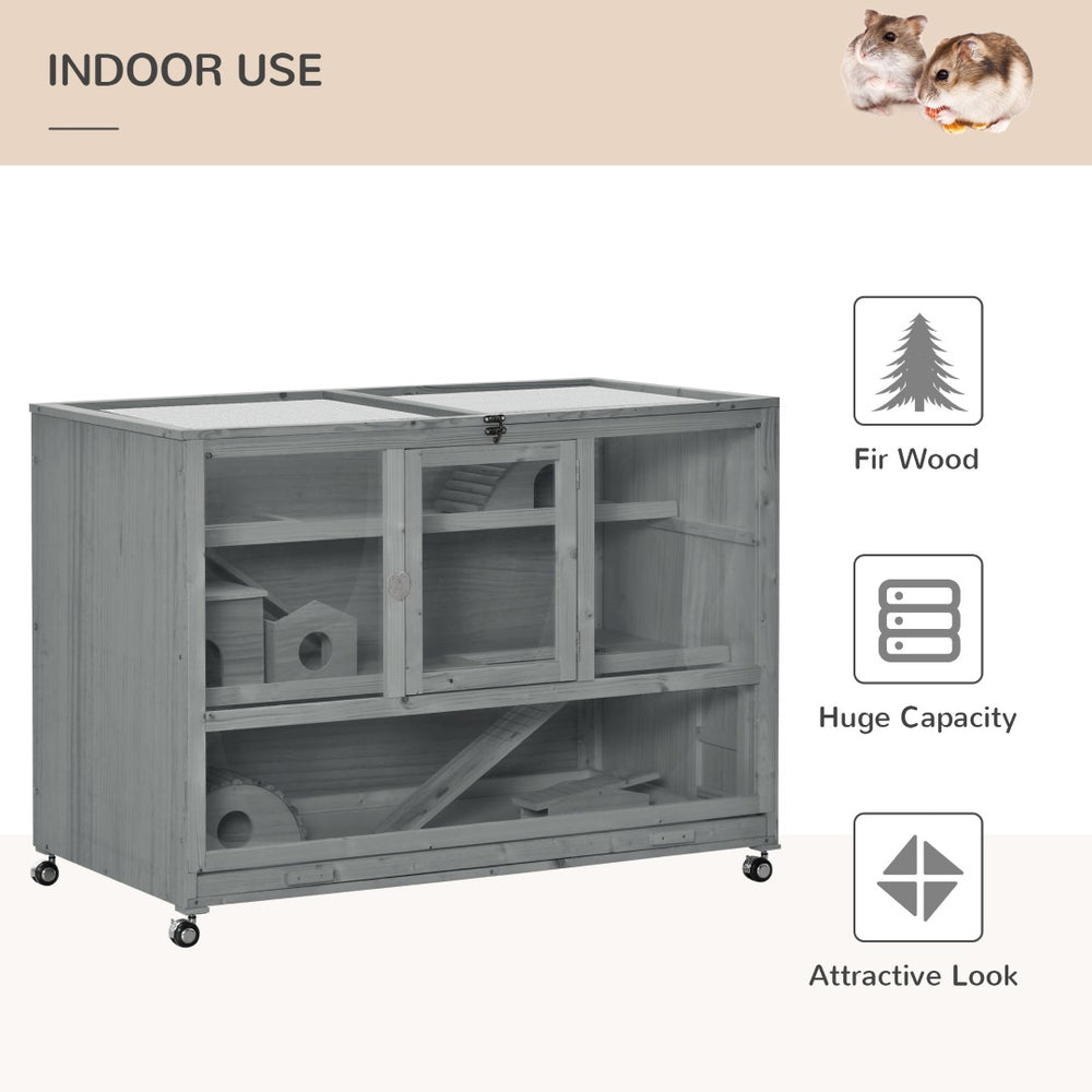 English Elm Wooden Two-story Fir Rabbit Hutch with Enclosed Run Wheels and Pull-out Trays T3971P407633