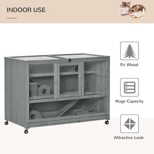 English Elm Wooden Two-story Fir Rabbit Hutch with Enclosed Run Wheels and Pull-out Trays T3971P407633