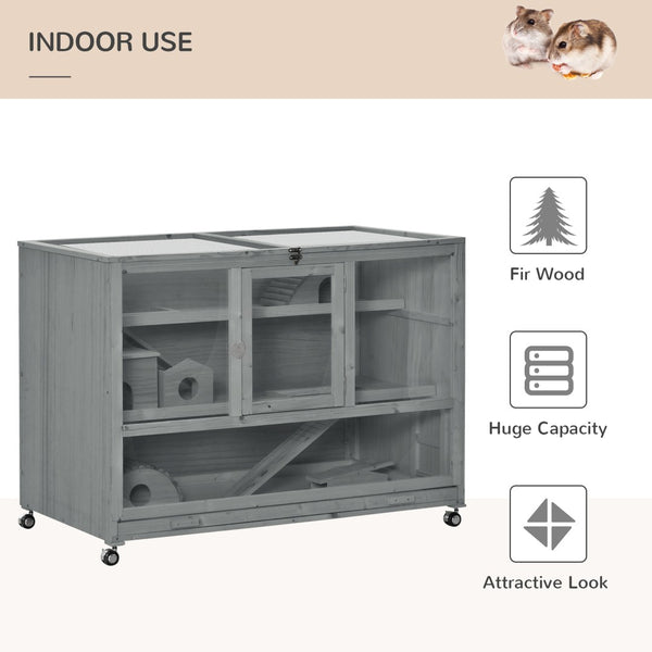English Elm Wooden Two-story Fir Rabbit Hutch with Enclosed Run Wheels and Pull-out Trays T3971P407633