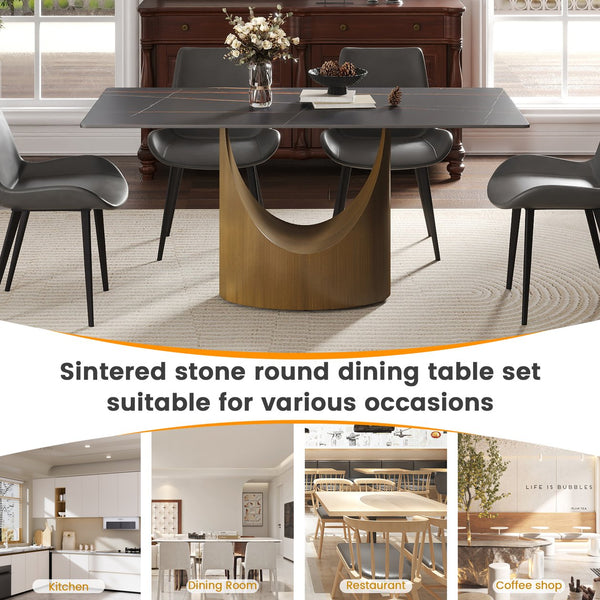 English Elm 63" Modern Artificial Stone Dining Table With Bronze Iron Legs - Seats 6-8, Durable & Stylish! W1535S00552