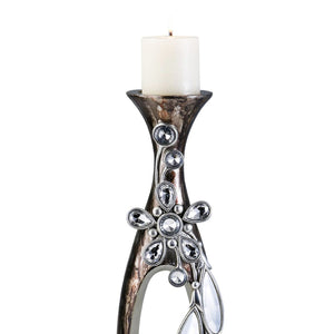English Elm 16" Polyresin Candleholder with Crystal Glass Accents Formal Decor for Dining Mantels B072116542
