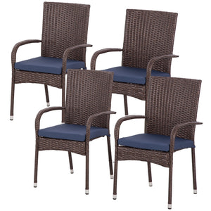 English Elm Outsunny Stackable Pe Rattan Dining Chairs Set Of 4 With Cushions - Stylish Outdoor Comfort & Durability W2225P200716-GIGA