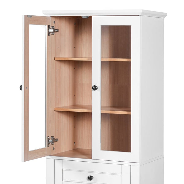 English Elm 67.57" Tall Matte Cabinet Vanity Combo with Glass Doors Soft-close Drawers Sink White N729P000033K