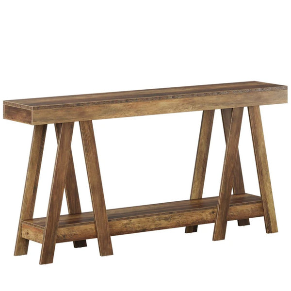 English Elm Hall Console Table Industrial Rustic Two Tier Wood Tone Metal Frame Entryway Sofa T3971P452393